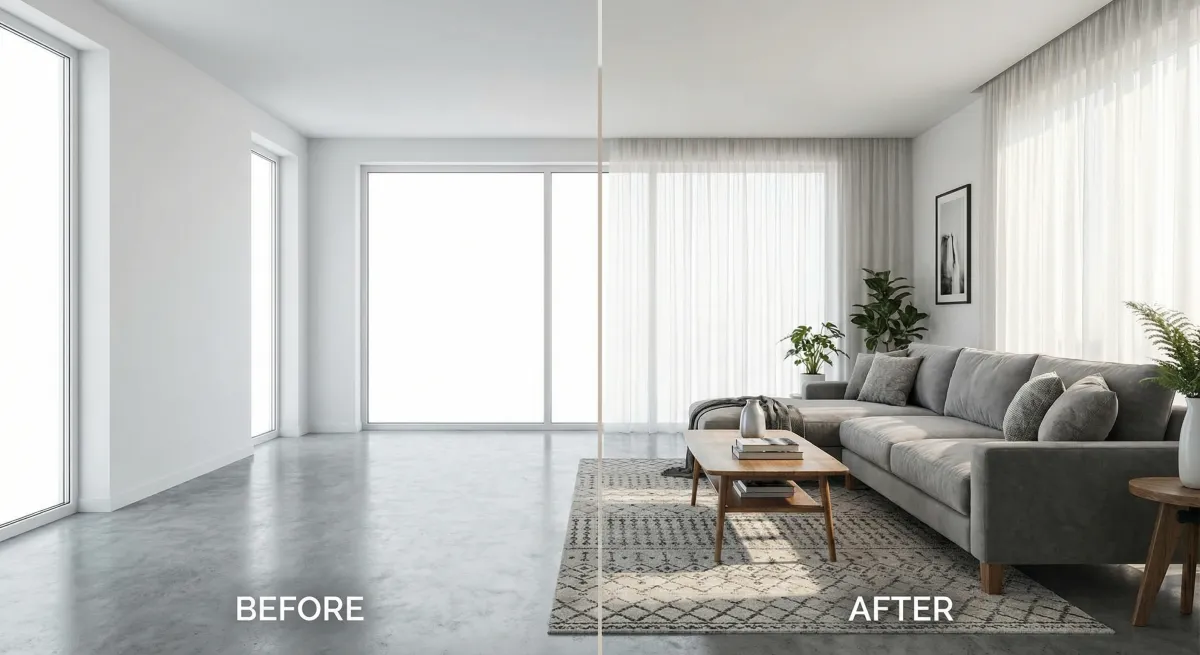 AI virtual staging transforming empty room