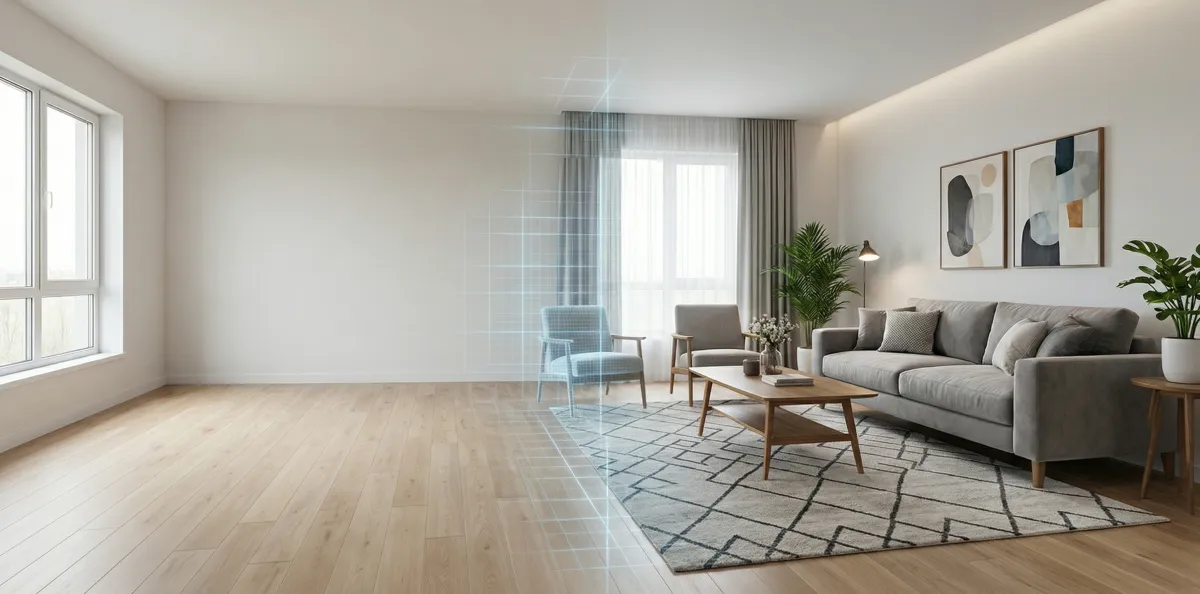 AI-powered virtual staging of living room