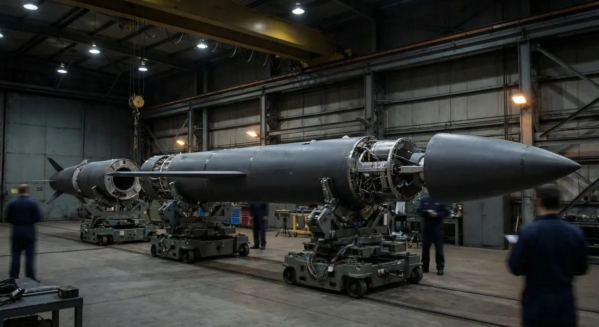 Anduril Barracuda modular cruise missile on assembly platform