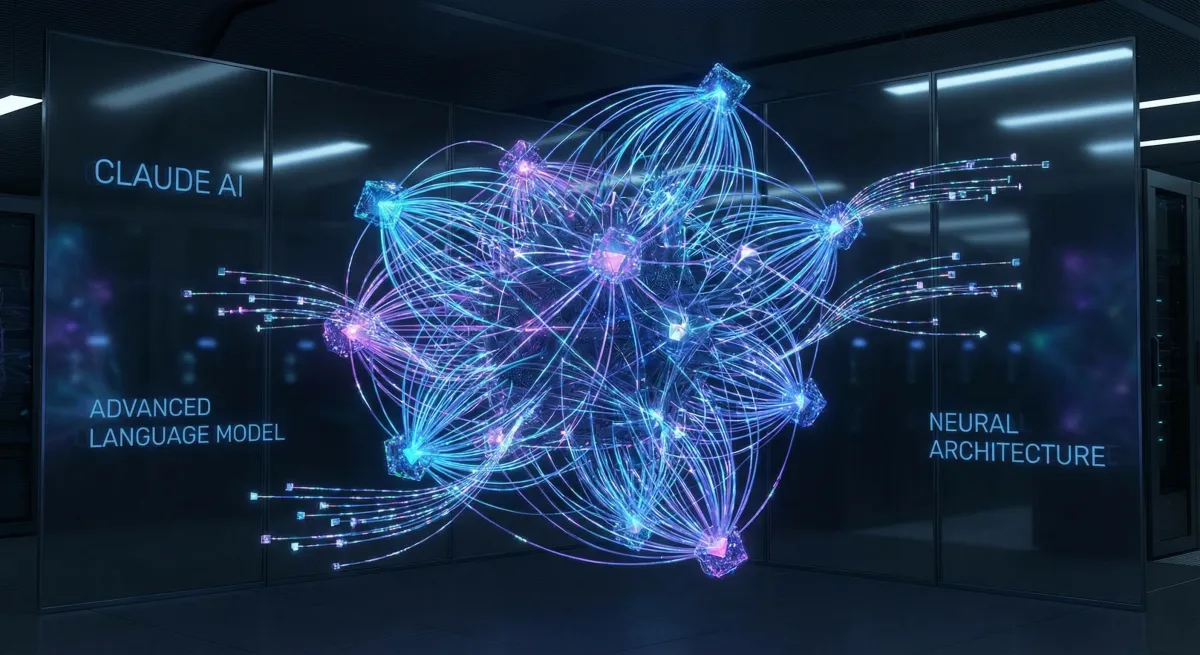 Anthropic AI research visualization with glowing circuit pathways