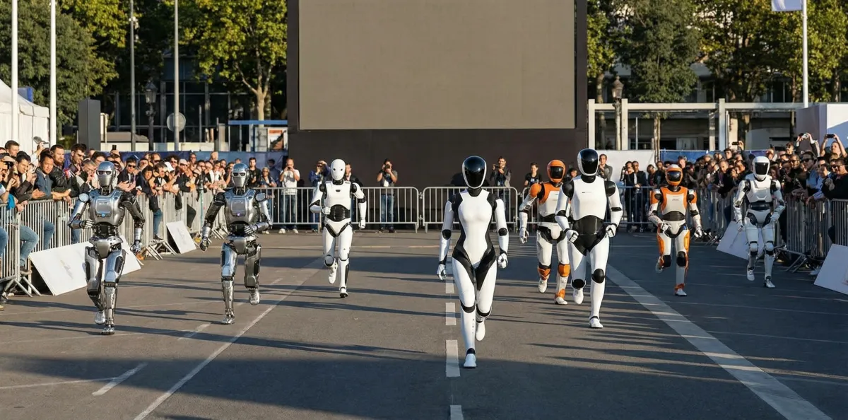 Humanoid robot race with Tesla Figure and Agility robots